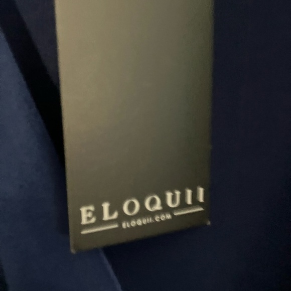 NWT ELOQUI Blue Slimming Midi Knot Front Pleated Skirt Long Sleeve Dress Size 24 - Picture 10 of 14